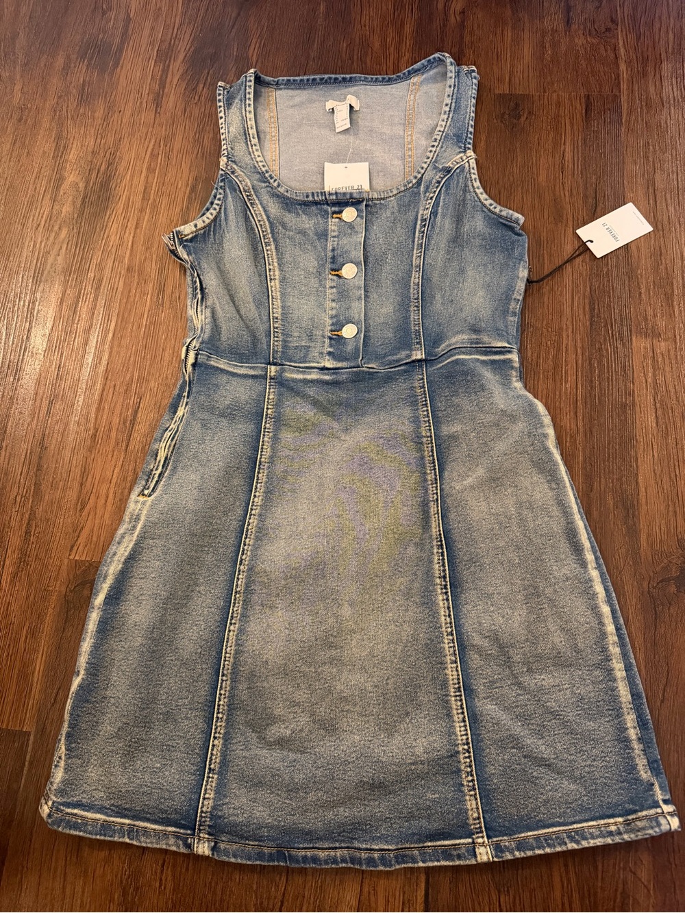 Forever 21 Women’s Light Blue Denim Dress with Front Buttons